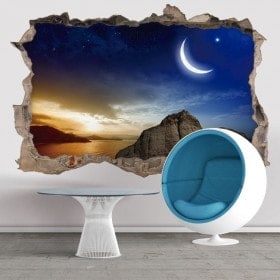 Vinilos 3D Atardecer Mágico Agujero Pared