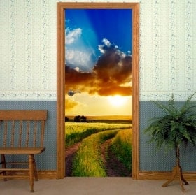 Vinilos para puertas atardecer campo