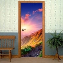 Vinilos decorativos para puertas atardecer montañas