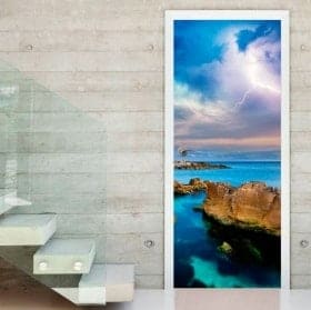 Vinilos y pegatinas para puertas rayos en el mar