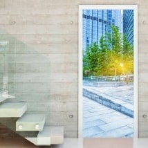 Vinilos para puertas atardecer en la ciudad