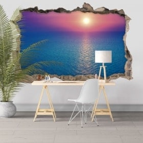 Vinilos decorativos 3D colores atardecer en el mar