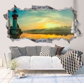 Vinilos decorativos 3D amanecer en el r&iacute;o