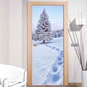 Vinilos decorativos puertas nieve en las monta&ntilde;as