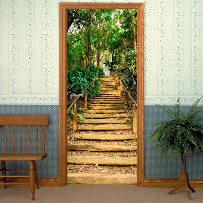 🥇 Vinilos decorativos puertas escalera en el bosque 🥇