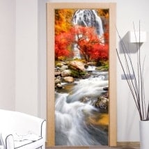 Vinilos decorativos puertas cascada naturaleza