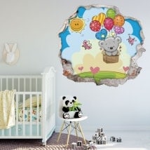 Vinilo infantil 3D osito con globos