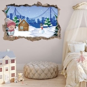 Vinilos infantiles 3D osito en invierno
