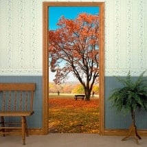 Vinilos decorativos para puertas árbol en otoño