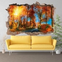 Vinilos decorativos 3D carretera en otoño