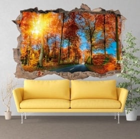 Vinilos decorativos 3D carretera en otoño