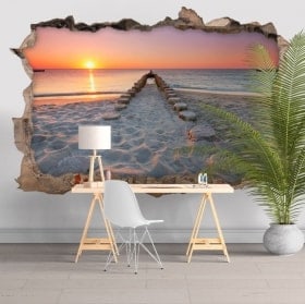 Vinilos decorativos 3D playa al atardecer