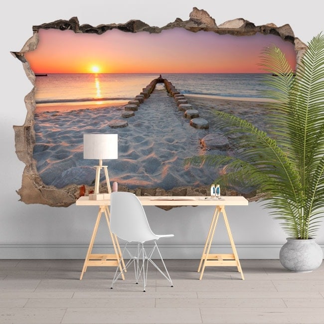 🥇 Vinilos decorativos 3D playa al atardecer 🥇