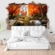 Vinilos paredes 3D cascadas en otoño