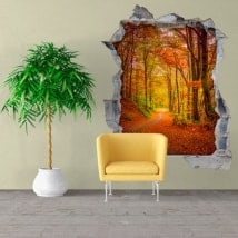 Vinilos pared 3D carretera en otoño