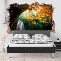 Vinilos paredes cascada en el bosque 3D