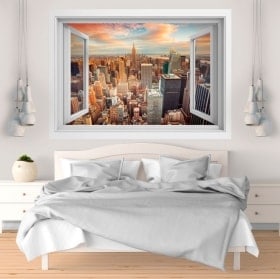 Ventana vinilos 3D Nueva York ciudad atardecer