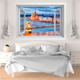Ventana vinilos 3D Budapest puente de las cadenas