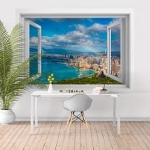 Ventana de vinilo 3D arcoíris playas de Hawái