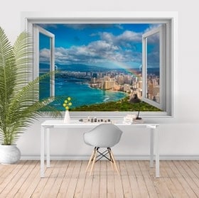 Ventana de vinilo 3D arcoíris playas de Hawái