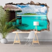 Vinilos paredes isla laguna azul 3D
