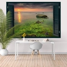 Ventana atardecer California Malibú Rocky Beach 3D