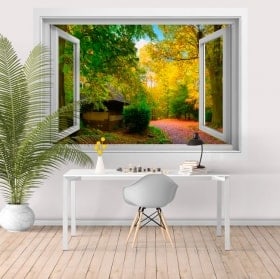 Vinilos para paredes ventana casa de campo 3D