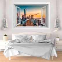 Vinilos paredes atardecer en Manhattan 3D