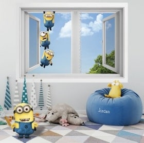 Vinilos paredes ventana minions 3D