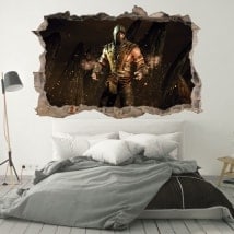 Vinilos 3D agujero pared mortal kombat scorpion