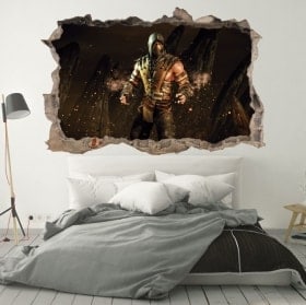 Vinilos 3D agujero pared mortal kombat scorpion