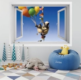 Vinilos paredes ventana la oveja Shaun 3D