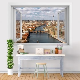 Vinilos decorativos río Spree Torre Fernsehturm Berlín 3D