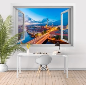 Vinilos ventana río Spree Torre Fernsehturm Berlín 3D