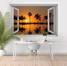 Vinilos adhesivos atardecer en la playa 3D