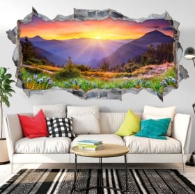 Vinilos paredes atardecer en las montañas 3D