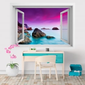 Vinilos y pegatinas ventana 3D atardecer en el mar
