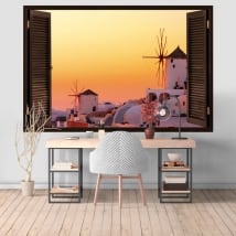 Vinilos decorativos atardecer en Santorini Grecia 3D