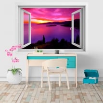Vinilos decorativos ventana atardecer en Grecia 3D