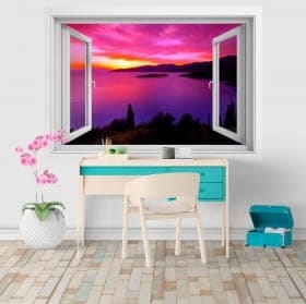 Vinilos decorativos ventana atardecer en Grecia 3D
