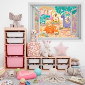Vinilos infantiles ventana Dinosaurios 3D