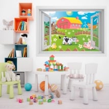 Vinilos infantiles animales en la granja 3D
