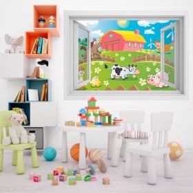Vinilos infantiles animales en la granja 3D