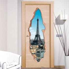 Vinilos decorativos puertas Par&iacute;s Torre Eiffel 3D