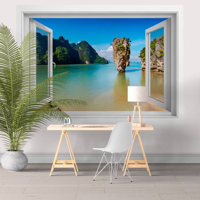 Vinilo Decorativo Ventana 3D  Pasaje al Paraíso – DECORATINA