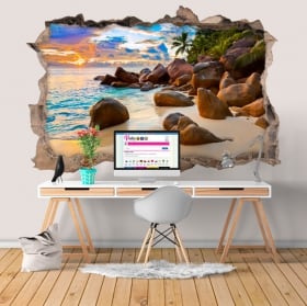 Vinilos decorativos isla tropical al atardecer 3D