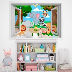 Vinilos infantiles animales en la selva 3D