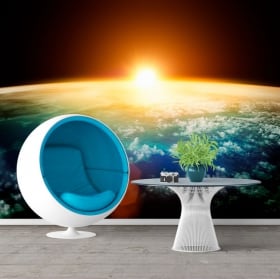 Fotomurales de vinilos planeta tierra y sol 3D