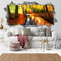 Vinilos paredes atardecer bosque otoño 3D