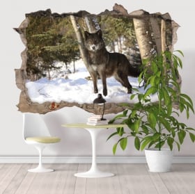 Vinilos decorativos lobo en el bosque 3D
